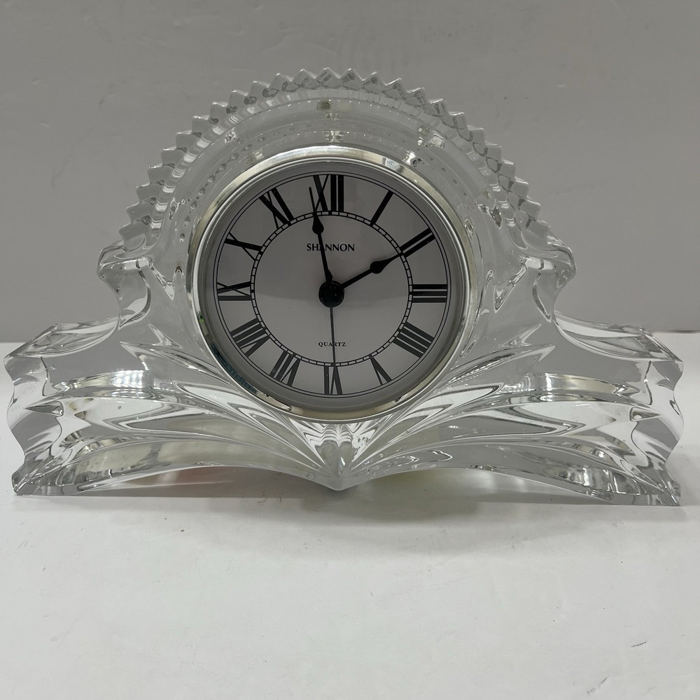 Vintage Shannon Crystal By Godinger Mantle Clock Clear Arched Sunburst 10.5x6.5"